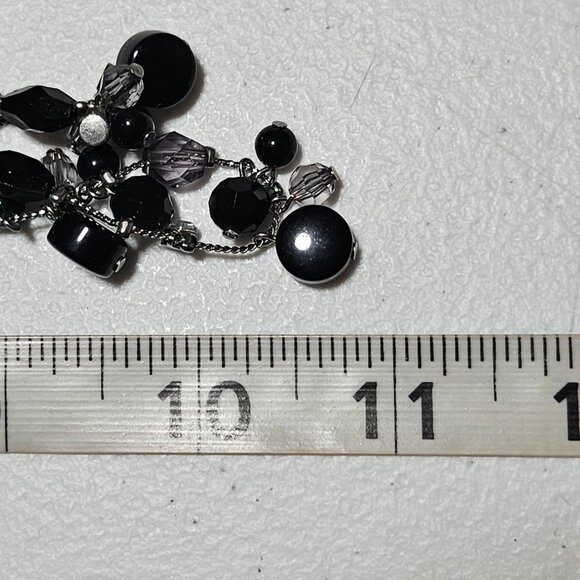 Elegant Layered Black Clear Beaded Necklace Multi Strand Statement Jewelry Women - Picture 6 of 6
